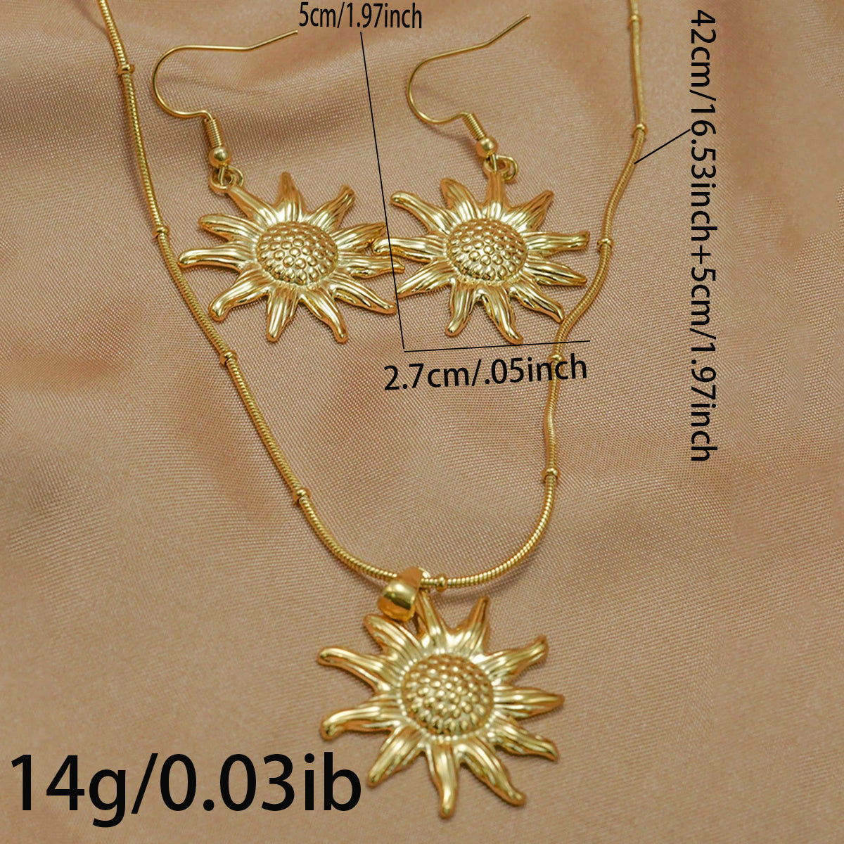 Lxalry 18K Gold Plated Stainless Steel Sun Pendant Necklace And Earrings Set For Women - Elegant Summer Jewelry Gift, Waterproof, Hypoallergenic, Perfect For Birthday, Beach, Wedding, And Daily Wears