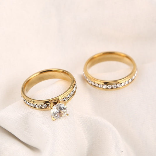 Gold Stainless Steel Wedding Ring Set (Couple Pair)