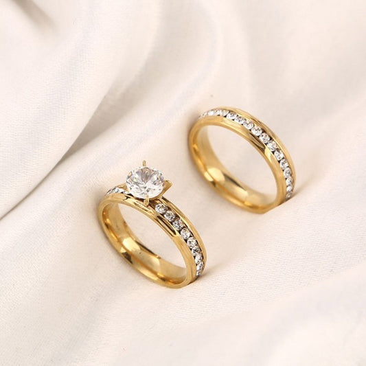 Gold Stainless Steel Wedding Ring Set (Couple Pair)